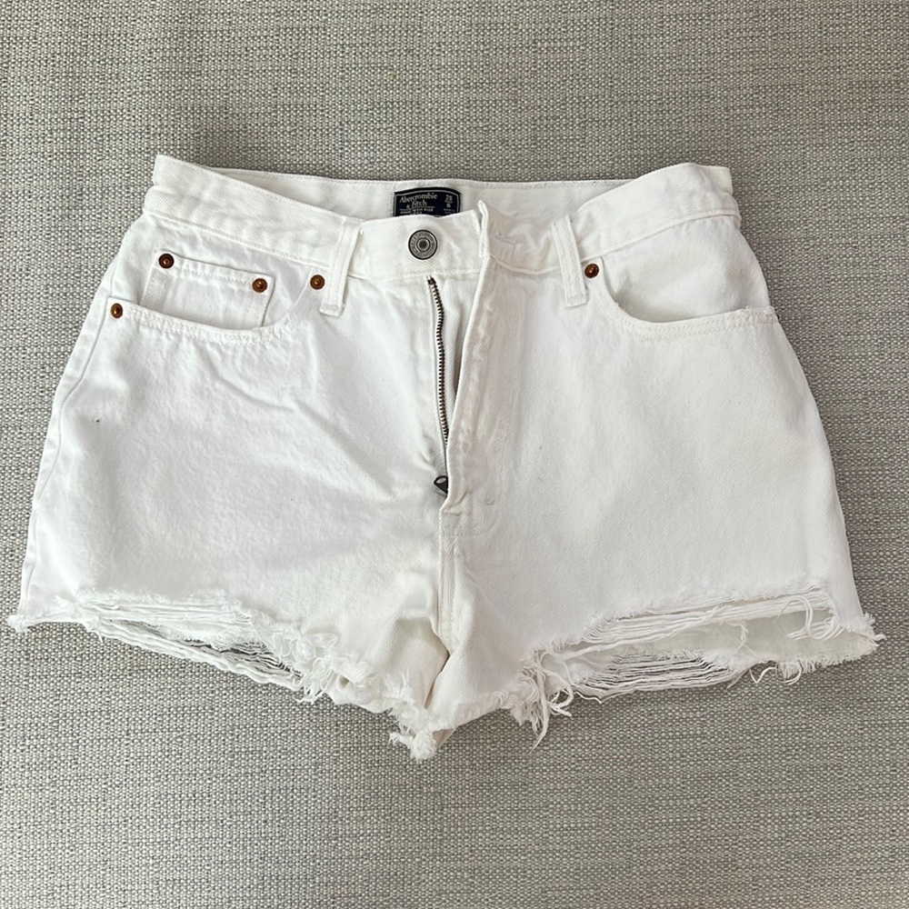 White Abercrombie Denim Cut Off Jean Shorts - Annie High Rise